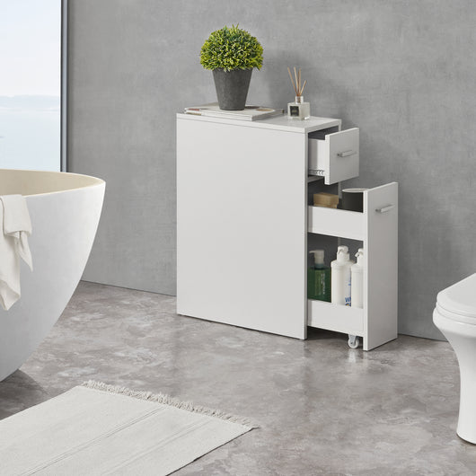 Armadietto Salvaspazio 'Kauhajoki' Mobile da Bagno con 2 Cassetti Laterali - Bianco [en.casa]