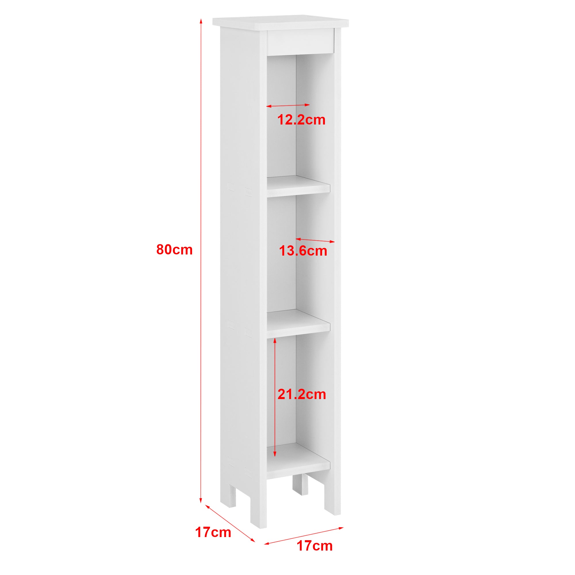 Scaffale con 3 Scomparti 80 x 17 x 17 cm Mobiletto Basso da Bagno Portaoggetti per Ingresso/Corridoio/Sala - Bianco