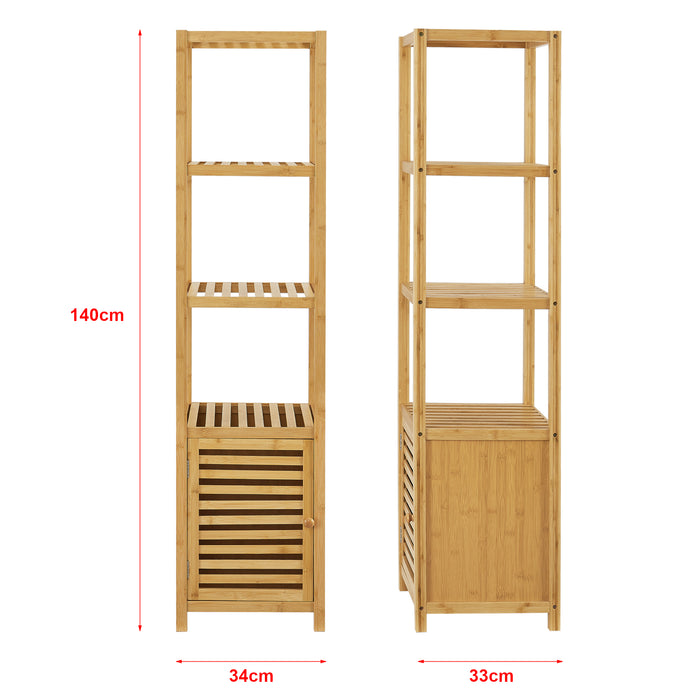 Mobile a Terra da Stoccaggio 'Liminka' con Anta e 4 Ripiani - Mobile in bambù per Bagno [en.casa]