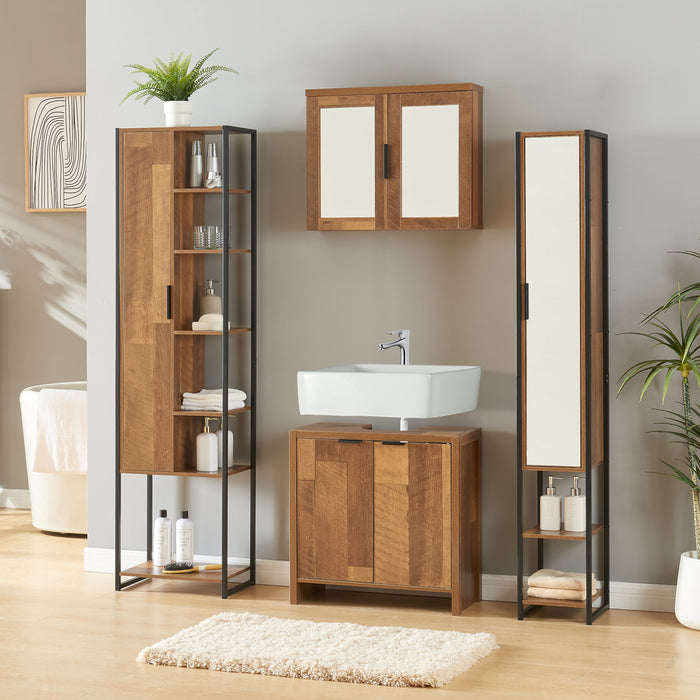 Set 4 Mobili da Bagno Namsskogan in effetto Legno Intarsiato color Noce [en.casa]