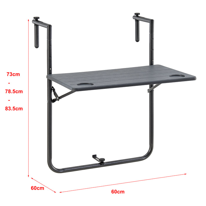 Tavolino Appeso 'Badolato' da Balcone - Piano Ribaltabile di Forma Rettangolare - Grigio Scuro [en.casa]