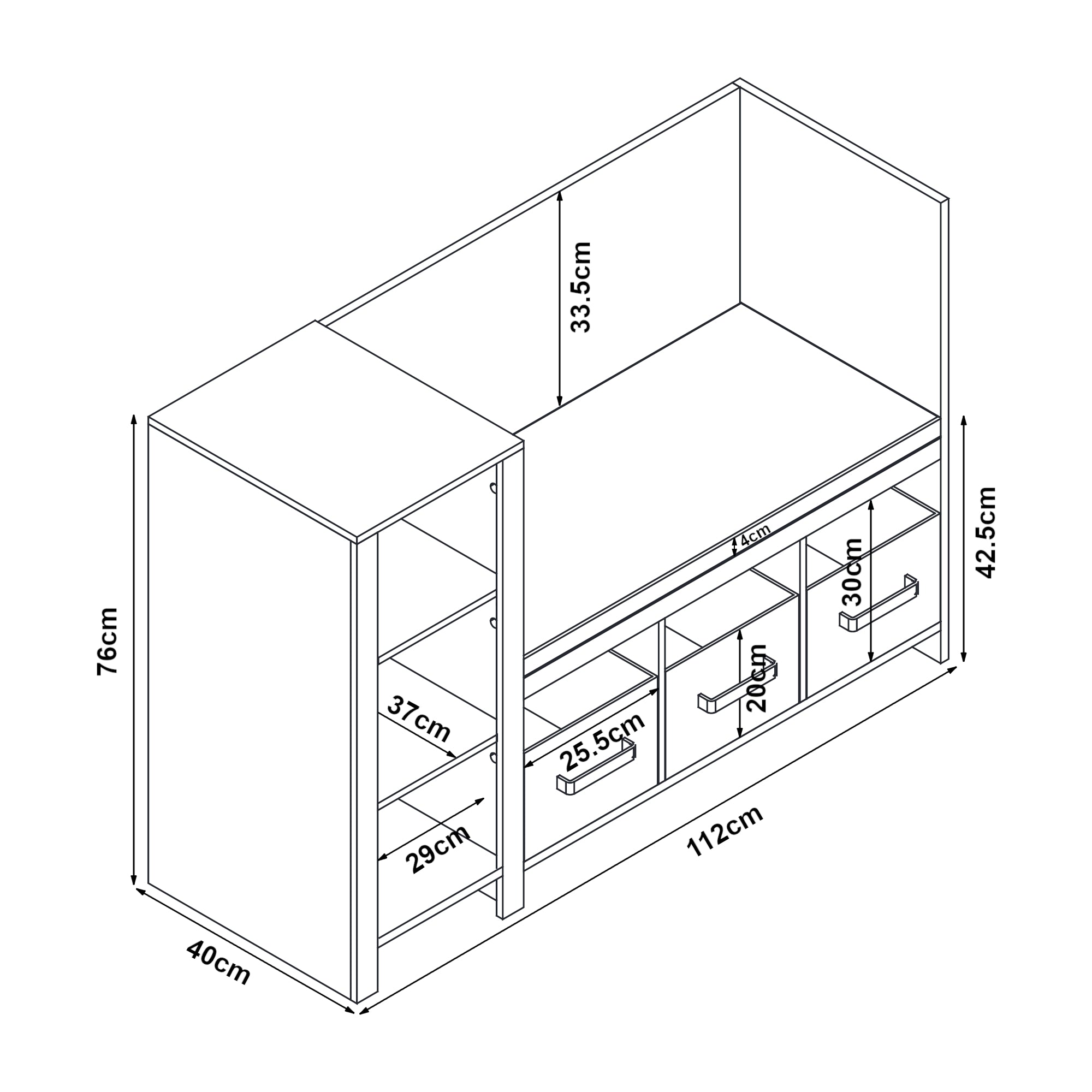 Scaffale per Cameretta Hà¸ylandet con Panca Scomparti e Scatole 76 x 112 x 40 cm - Bianco / Grigio [en.casa]