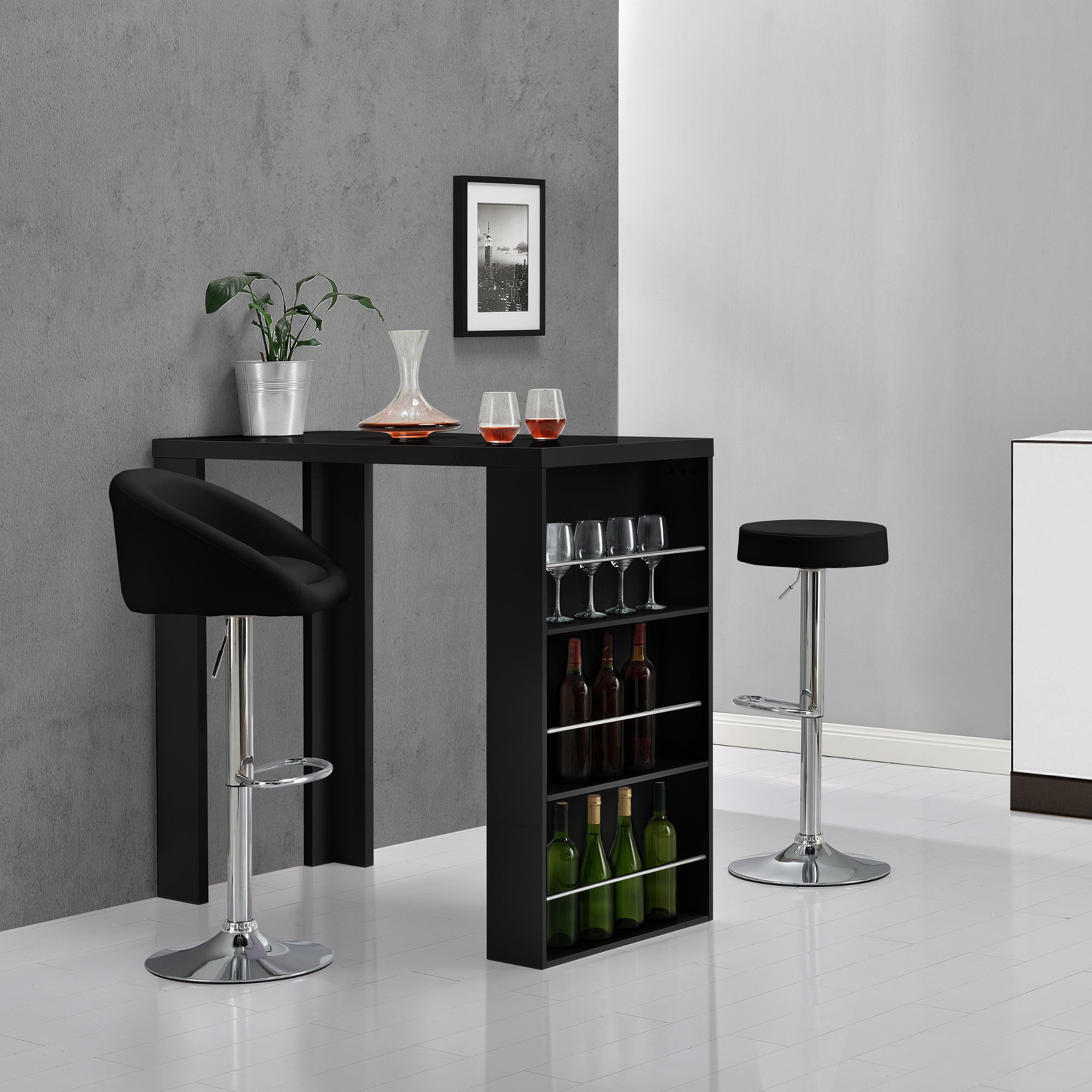 [en.casa] Bancone Bar con 3 Mensole 54 x 13,8 x 32,8 cm Tavolo Bar MDF Nero Opaco