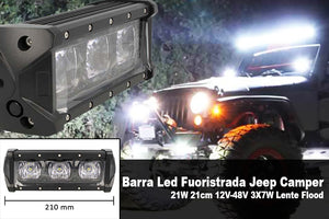 Barra Led Fuoristrada Work Light Bar 21W 21cm 12V-48V 3X7W Lente Flood