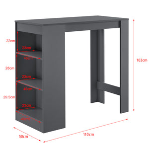 [en.casa] Bancone Tavolo Alto da Bar 110 x 50 x 103 cm Penisola Cucina con 3 Ripiani - Grigio Scuro