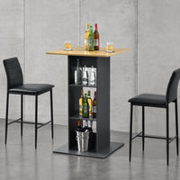 Tavolo Alto da Bar con 3 Ripiani Portabottiglie Tavolo Bistro in Forma Quadrata 70 x 70 x 110 cm - Grigio Scuro con