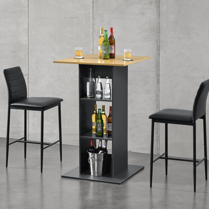 Tavolo Alto da Bar con 3 Ripiani Portabottiglie Tavolo Bistro in Forma Quadrata 70 x 70 x 110 cm - Grigio Scuro con