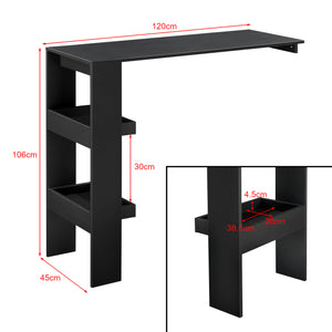 Bancone da Muro Tavolo Alto da Bar 120 x 45 x 106 cm Penisola Cucina con 2 Ripiani - Nero