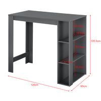 Bancone Tavolo Alto da Bar 120 x 60 x 105,5 cm Penisola Cucina con 3 Ripiani - Grigio Scuro