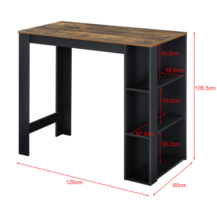 Bancone Tavolo Alto da Bar 120 x 60 x 105,5 cm Penisola Cucina con 3 Ripiani - Nero/Color Legno