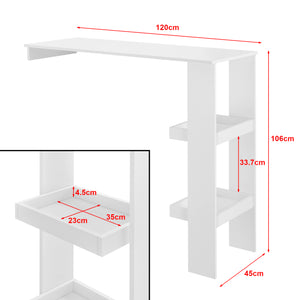 Bancone da Muro Tavolo Alto da Bar per la Casa 120 x 45 x 106 cm Penisola Cucina con 2 Ripiani - Bianco