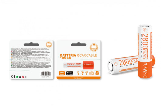 Batteria Ricaricabile al Litio 18650 2800mAh 3.7V 7.4Wh Modello Piatto