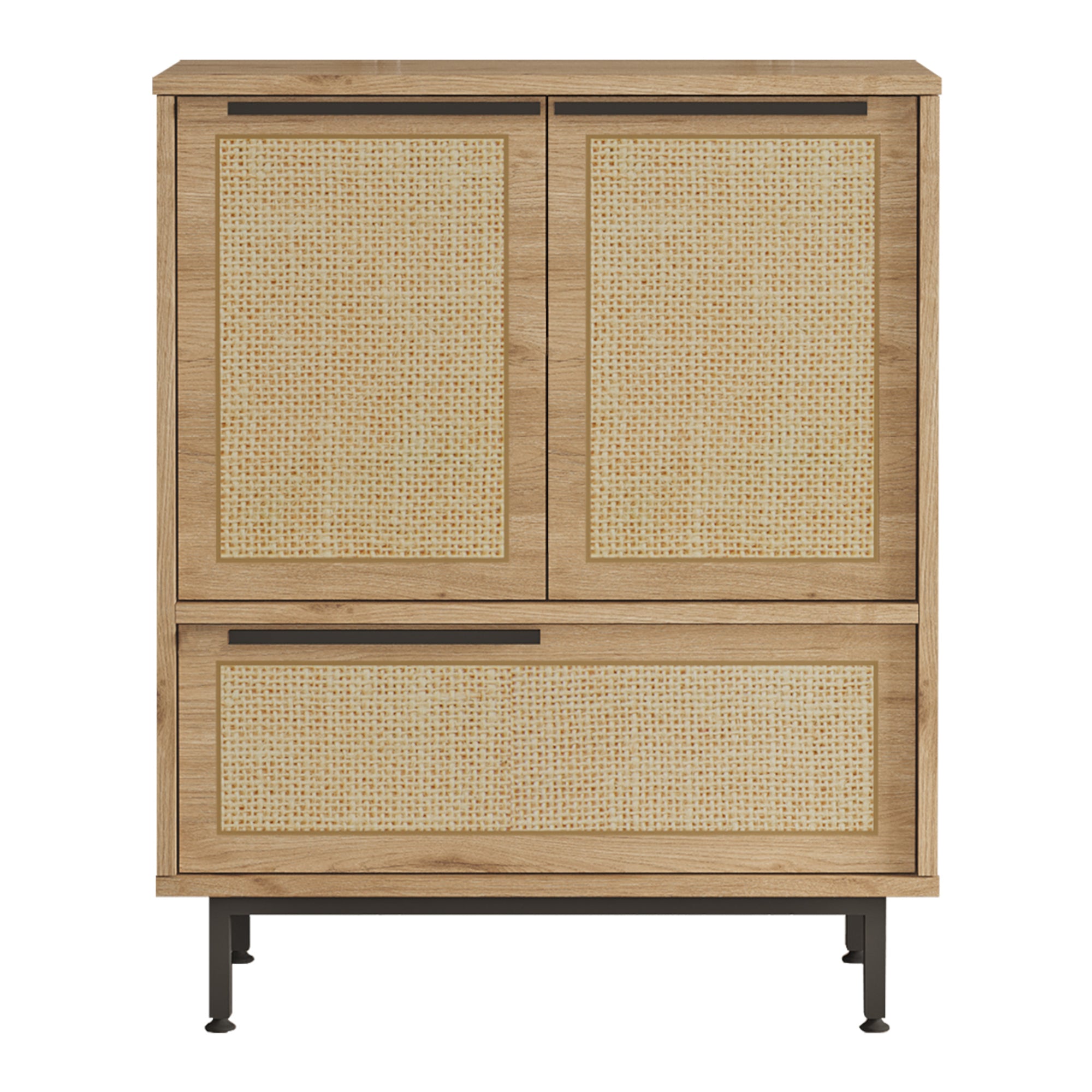 Credenza Kvà¦nangen a 3 Ante Mobile da Stoccaggio 91x75x36 cm Effetto Rovere / Rattan [en.casa]