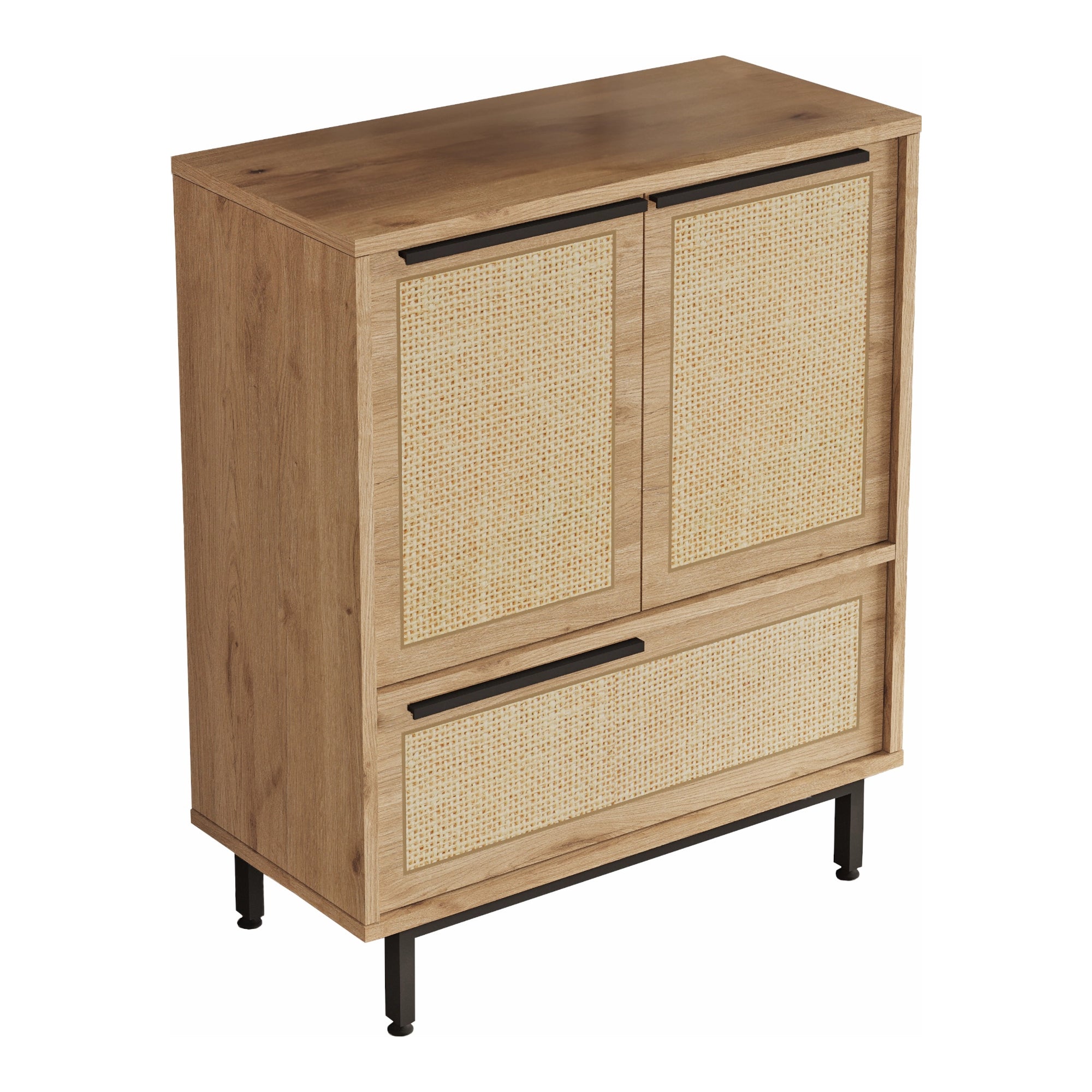 Credenza Kvà¦nangen a 3 Ante Mobile da Stoccaggio 91x75x36 cm Effetto Rovere / Rattan [en.casa]