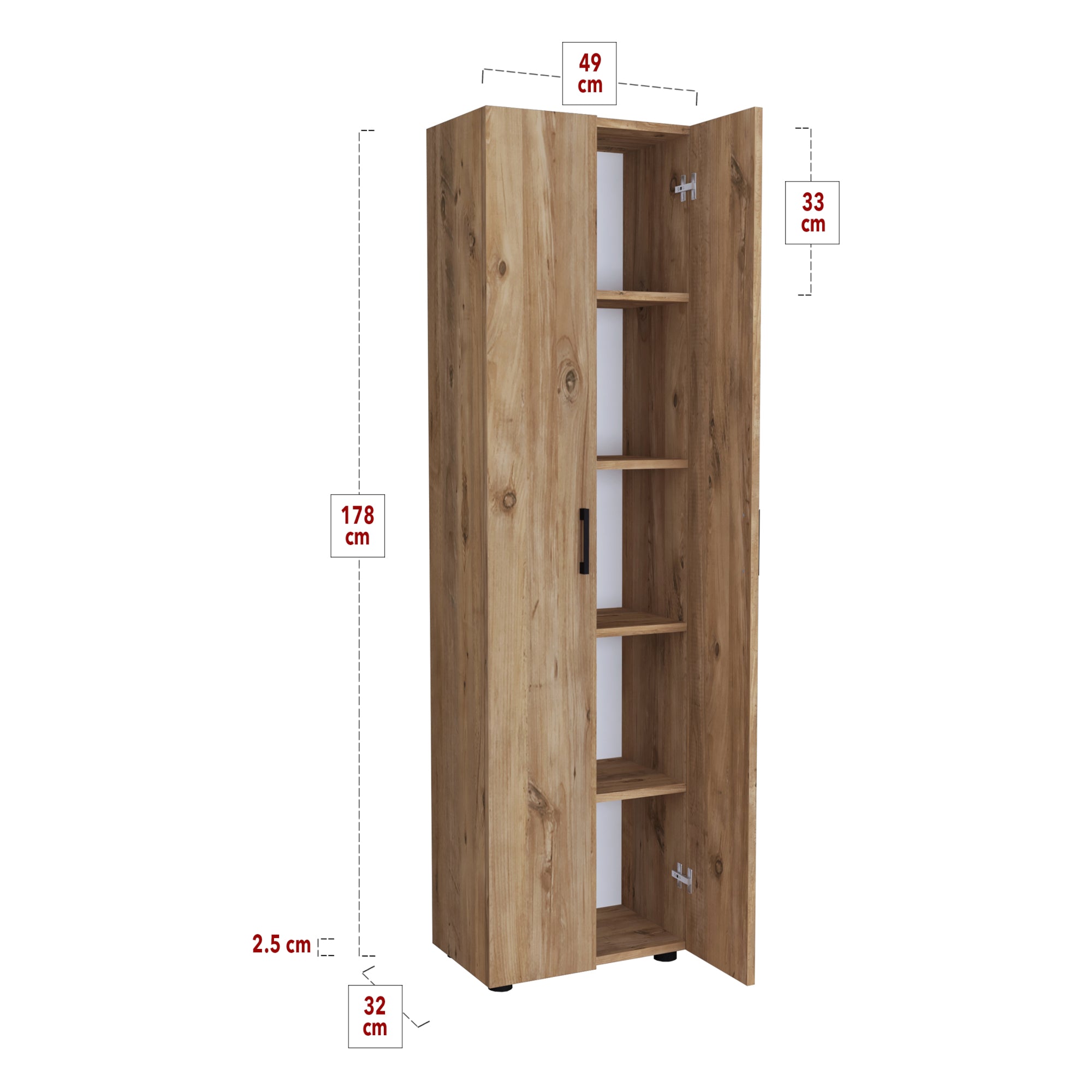 Armadio a 2 Ante Armadio Stretto con 4 Ripiani Mobile Alto per Guardaroba Armadio da Ingresso Corridoio 178 x 49 x 32 cm