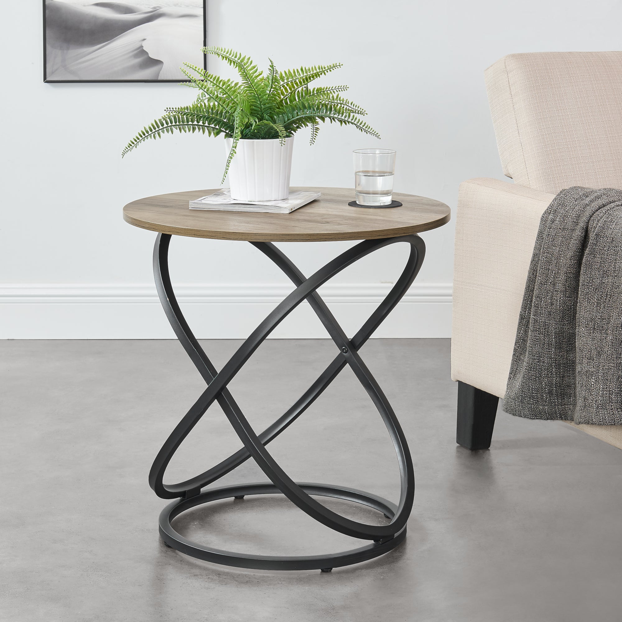 [en.casa] Tavolino da Caffé con Base a Spirale 61 x 59 cm Tavolino Rotondo da Salotto