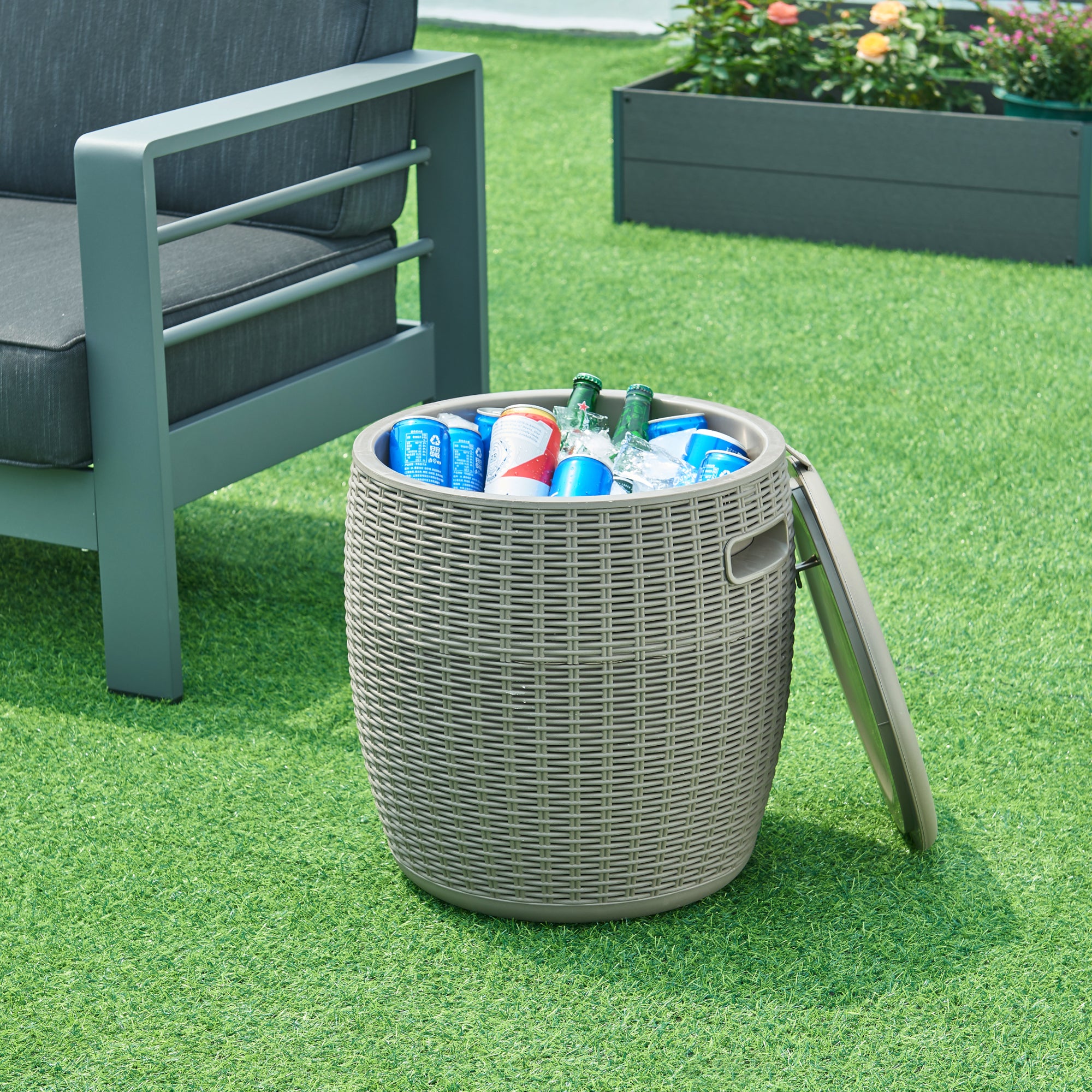 Sgabello Contenitore da Giardino Avetrana Barile in Effetto Rattan Marrone Chiaro casa.pro