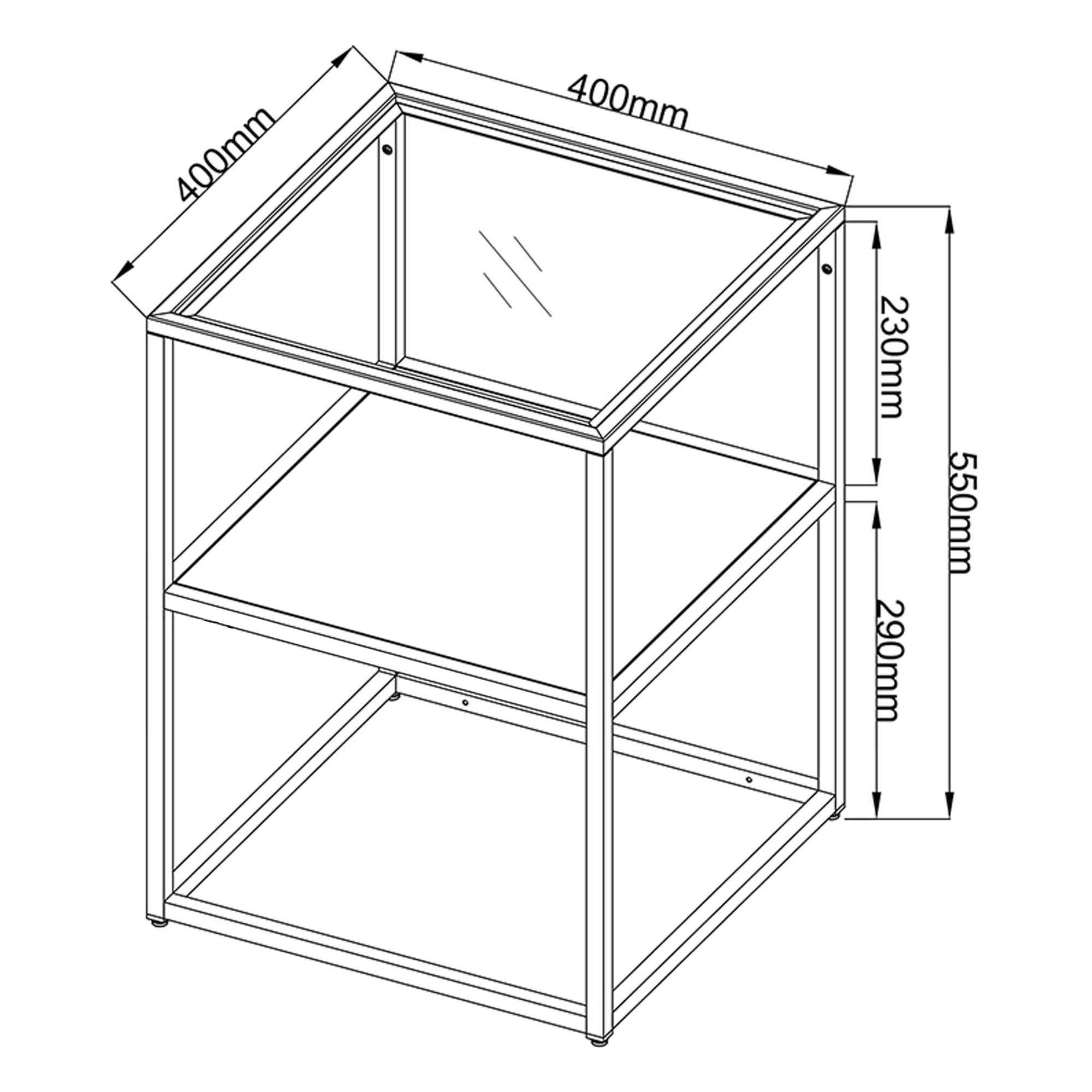 Tavolino da Divano Solund Piano Tavolo in Vetro 55 x 40 x 40 cm Acciaio Nero opaco [en.casa]