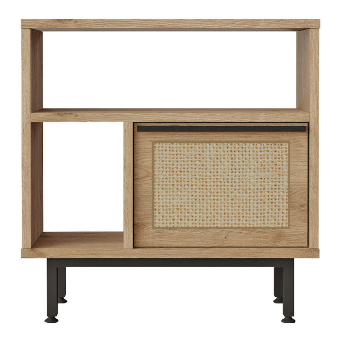 Tavolino Laterale da Divano Kvà¦nangen 60x60x26 cm Effetto Rovere / Rattan [en.casa]