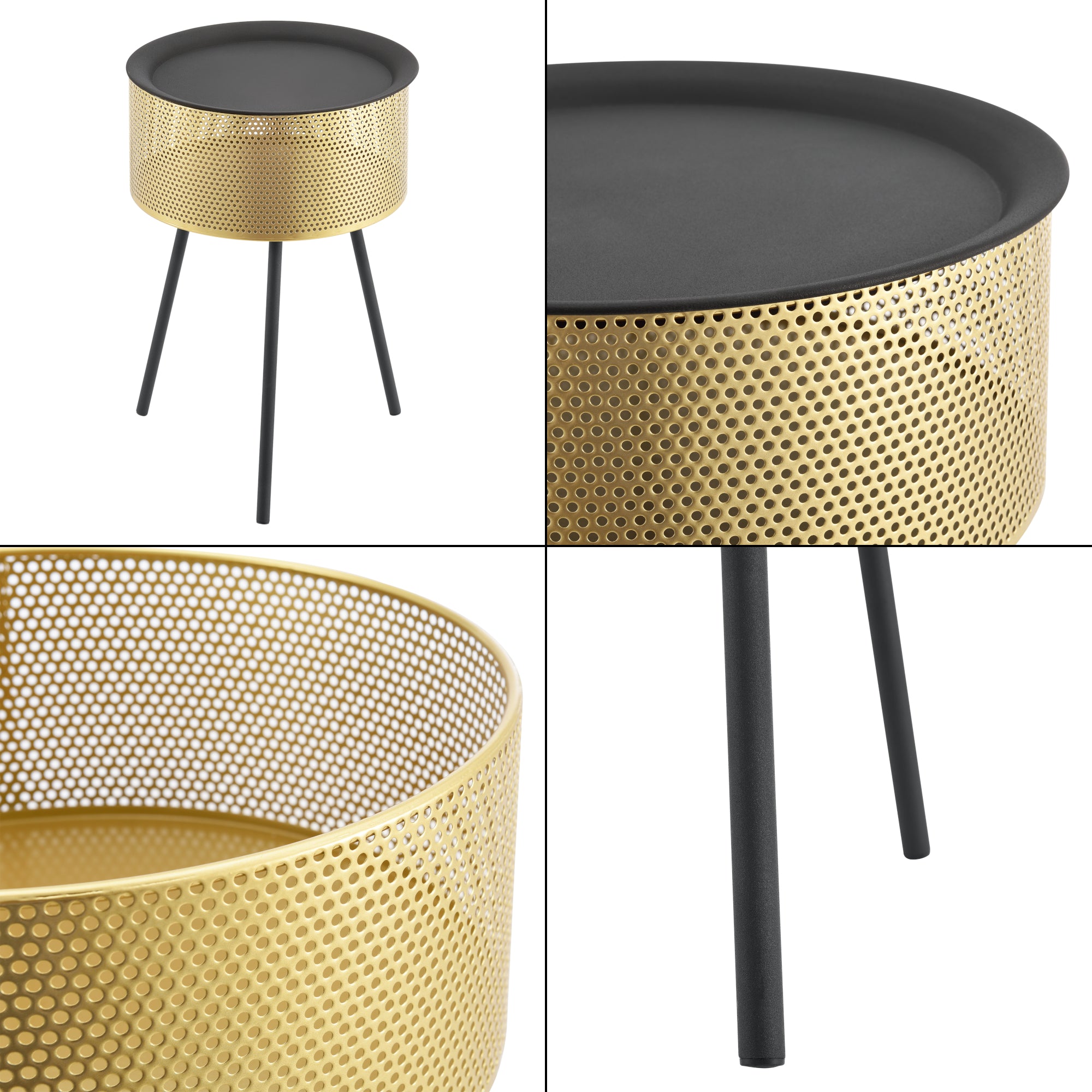 Tavolino Treppiede Gà¤llivare 50 x 35 cm Oro/Nero [en.casa]