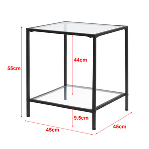 Tavolino da Divano (AxLaxP): 55 x 45 x 45 cm Tavolino Basso da Salotto/Soggiorno/Camera da Letto - Ripiani di Vetro