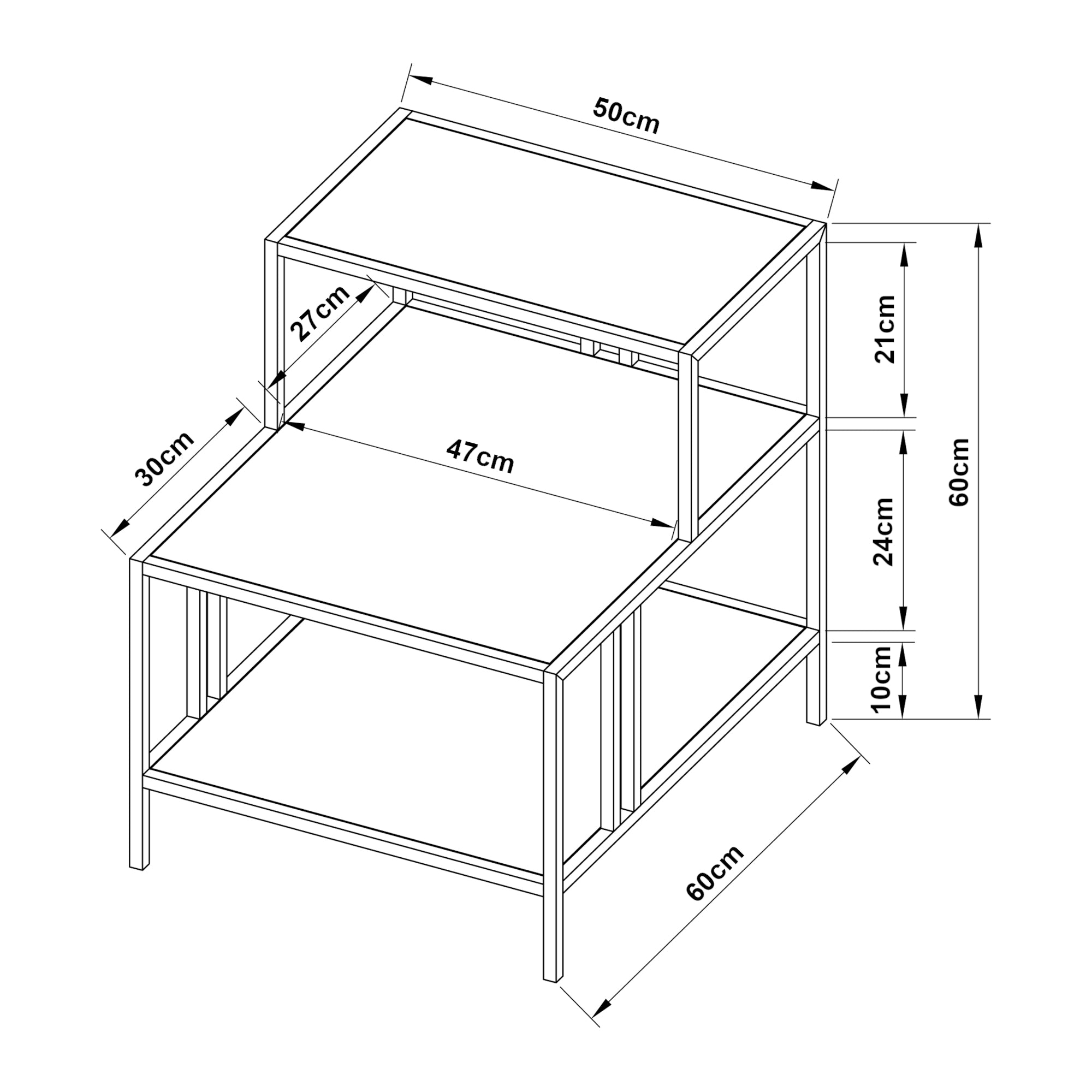 Tavolino Basso Kumlinge in Acciaio con Ripiani Quadrati 60 x 60 x 50 cm Nero [en.casa]