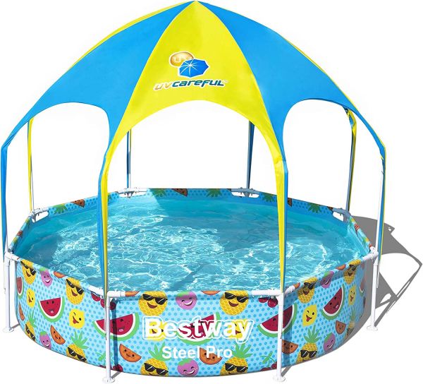 Bestway 56432 steel pro - piscina gonfiabile per bambini splash-in-shade con gazebo e doccetta, 244x51 cm