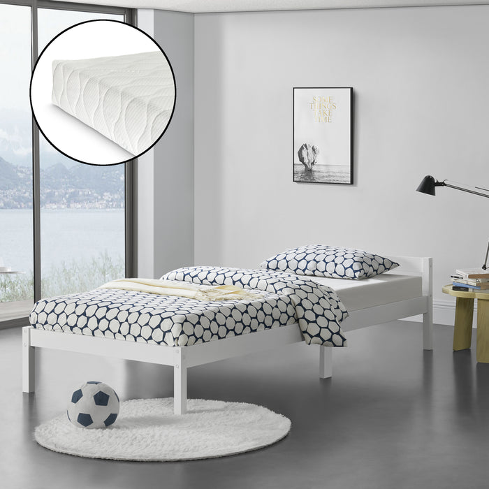 Letto in Legno di Pino con Materasso a Schiuma Fredda 90 x 200 cm Letto Singolo con Testiera Bassa in Design Minimal -