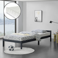 Letto in Legno di Pino con Materasso a Schiuma Fredda 90 x 200 cm Letto Singolo con Testiera Bassa in Design Minimal -