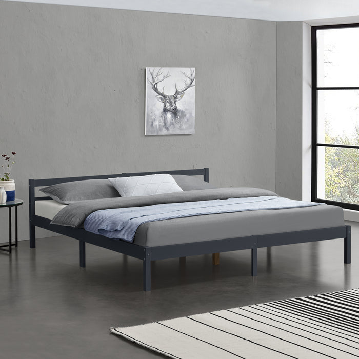 Struttura Letto in Legno di Pino 180 x 200 cm con Testiera Bassa Letto Matrimoniale King Size in Design Minimal - Grigio