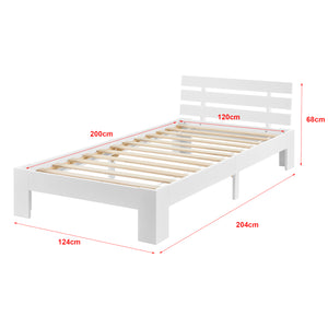 Struttura Letto in Legno di Pino con Testiera 120 x 200 cm Letto 1 Piazza e Mezza in Stile Moderno - Bianco