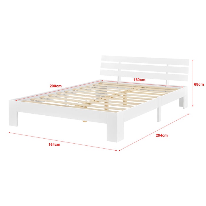 Letto in Legno di Pino con Materasso a Schiuma Fredda 160 x 200 cm Letto Matrimoniale con Testiera in Stile Moderno -