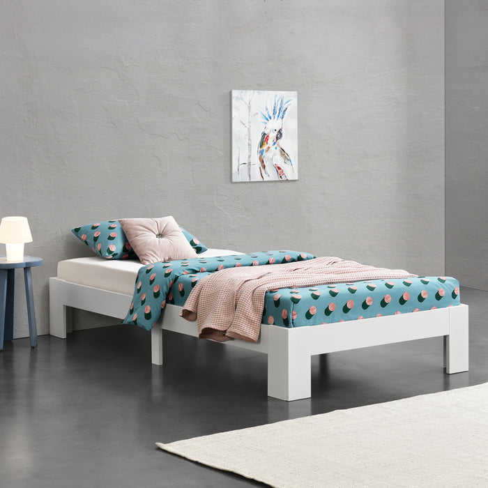 Struttura Letto in Legno di Pino 90 x 200 cm con Rete a Doghe Letto Singolo in Design Minimal - Bianco