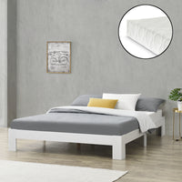 Letto in Legno di Pino con Materasso a Schiuma Fredda 120 x 200 cm Letto 1 Piazza e Mezza in Design Minimal - Bianco