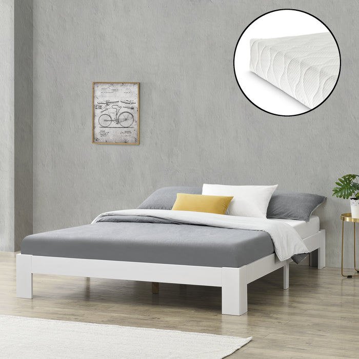 Letto in Legno di Pino con Materasso a Schiuma Fredda 120 x 200 cm Letto 1 Piazza e Mezza in Design Minimal - Bianco