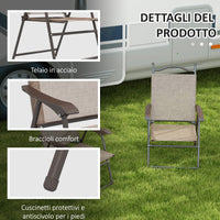 Set 2 Sedie Pieghevoli da Giardino con Braccioli 56x62x97 cm Seduta in Tessuto Marrone