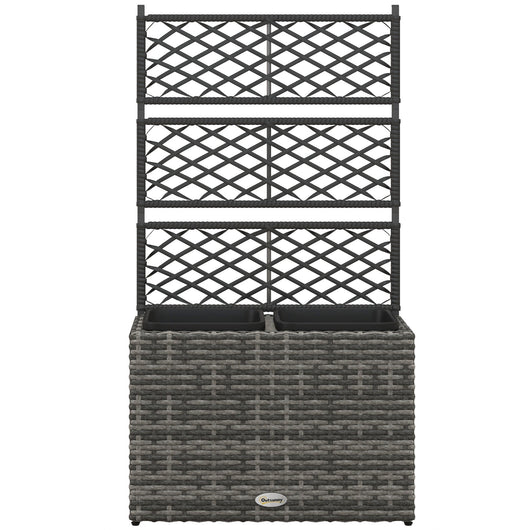 Fioriera con Grigliato per Rampicanti con 2 Vasi 57x30x107 cm in Acciaio e Rattan PE Grigio