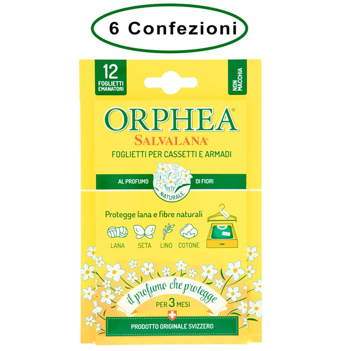 Orphea salvalana foglietti per cassetti e armadi profumo di fiori 6 confezioni da 12 foglietti