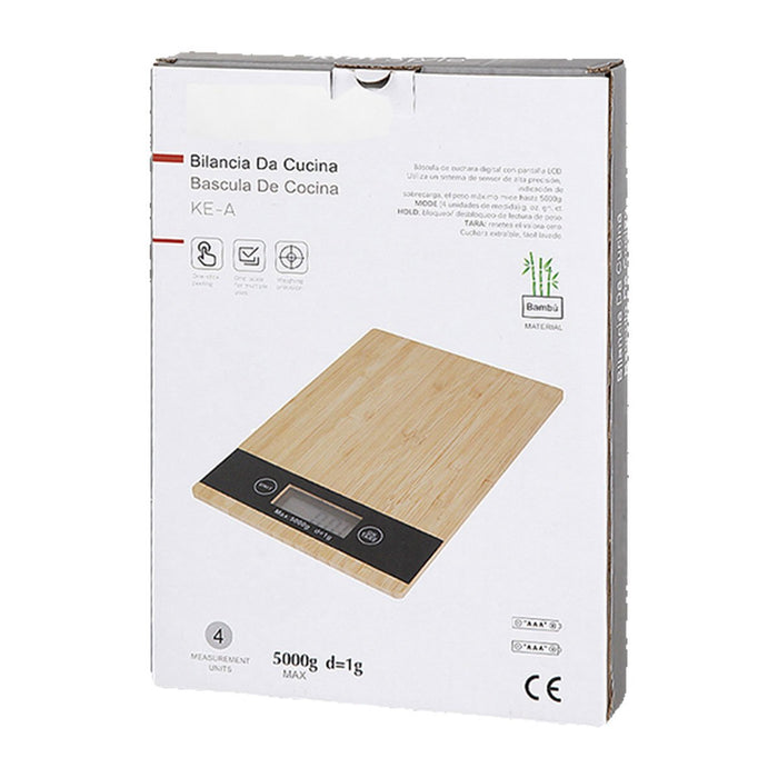 Bilancia Digitale con Schermo LED da Cucina Stile Legno Misura in KG e G Max Kg 16x23x2.2cm a 2 Batteria AAA