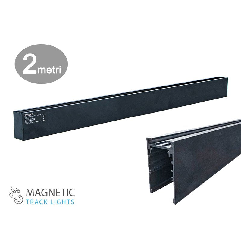 Binario Magnetico Soffitto Per Sistema Illuminazione Binario Magnetico Colore Nero 2 Metri SKU-7952