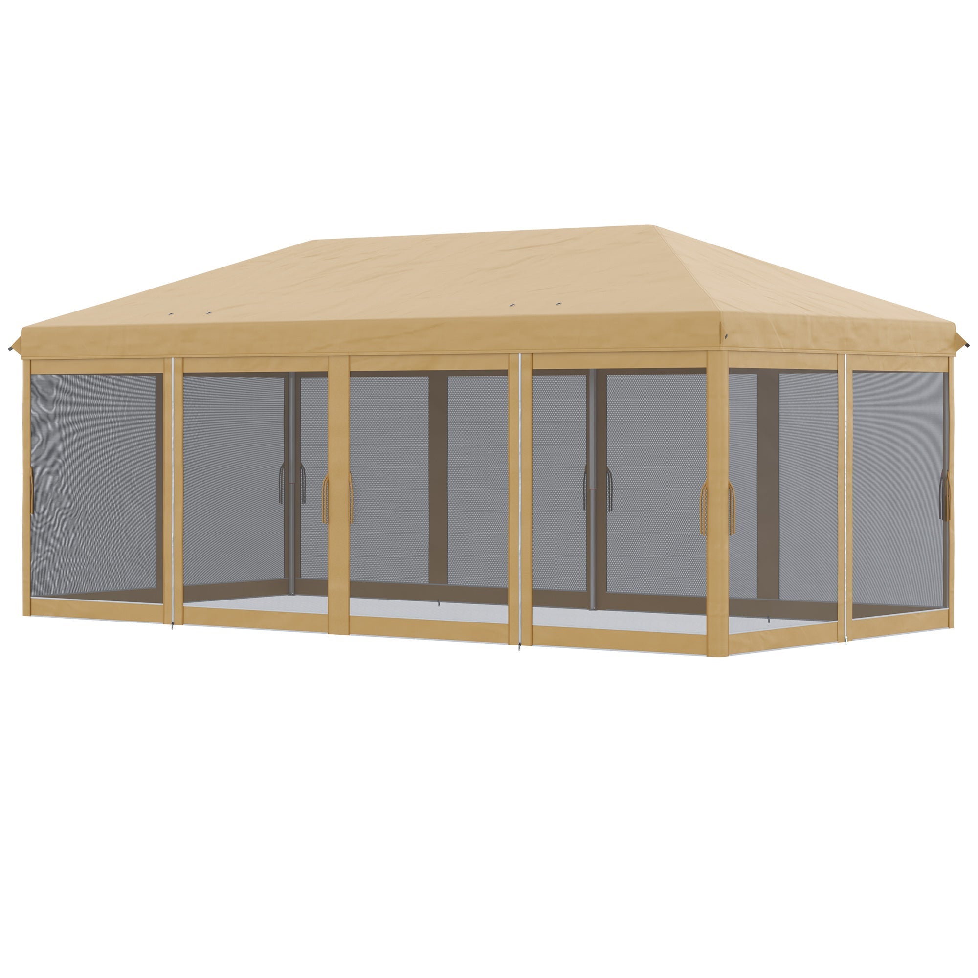 Gazebo da Giardino 6x3m Pieghevole con Zanzariera Altezza Regolabile e Borsa di Trasporto Beige