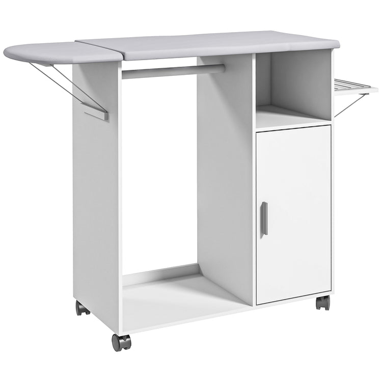 Asse da Stiro con Mobile 107x42,5x99 cm con Piano d’Appoggio e 3 Ripiani Bianco