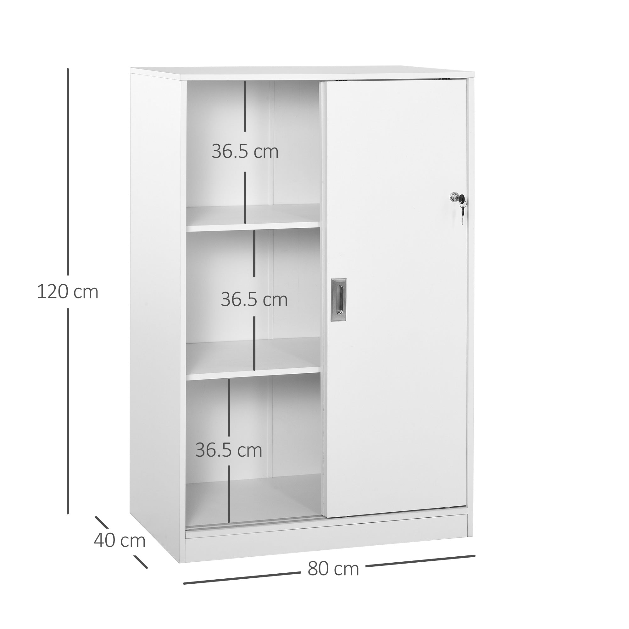 Armadietto da Ufficio 3 Ripiani con Chiavi 80x40x120 cm in Truciolato Bianco