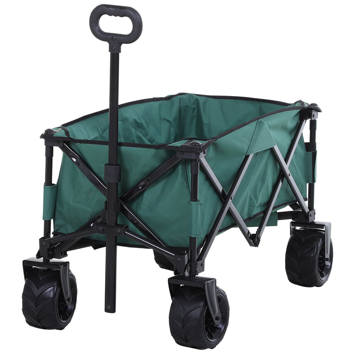 Carrello da Giardino Carico max 70kg con Maniglia Telescopica 108x55 cm in Metallo e Tessuto Oxford Verde