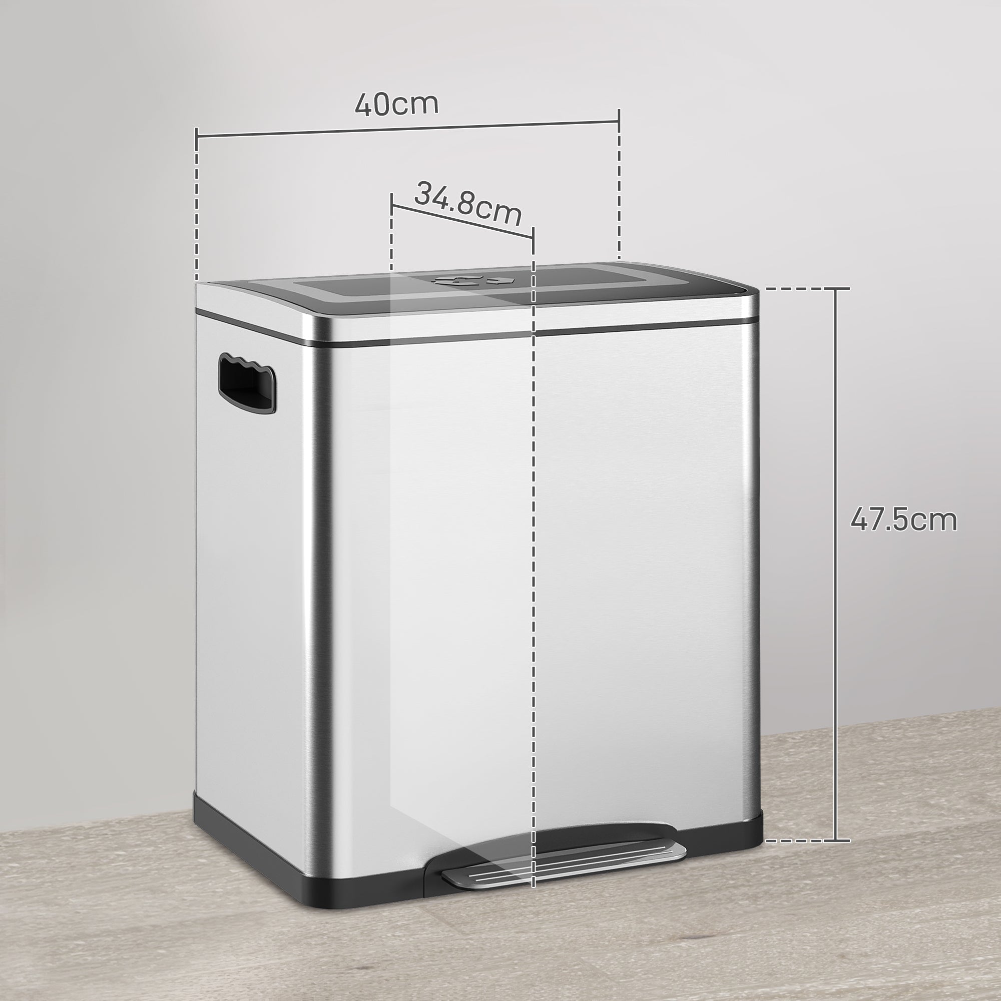 Pattumiera a Pedale 2 Sezioni 15L 40x34,8x47,5 cm in Acciaio Inox e PP