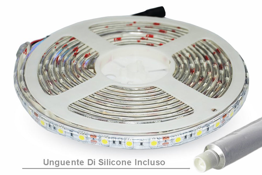 Bobina Led 300 SMD 5050 12V 10,8W/M Neutro 4000K IP65 Impermeabile 5 Metri Unguente Di Silicone Incluso SKU-212150