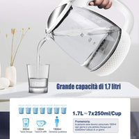 Bollitore Acqua Elettrico 1,7 Litri In Vetro 2200W Spina Schuko 16A Bianco