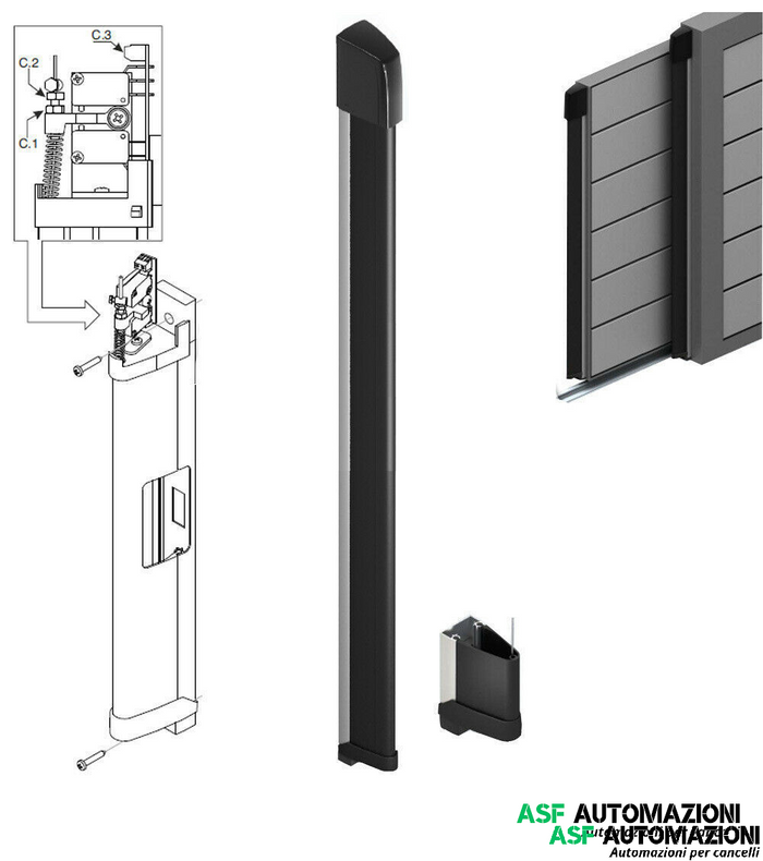 Bordo sensibile da 1,7 mt - H 70 mm - Nero - Modello BS01- VDS 230/5 - per cancello anta scorrevole - Automazione Automatismi 