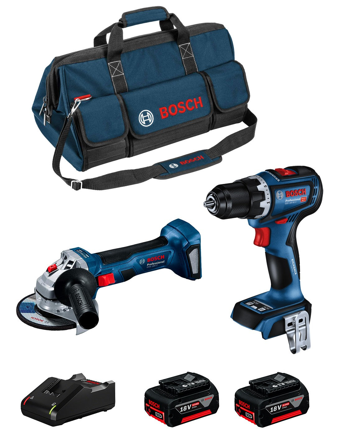 Bosch professional bosch kit bk2019bag (gsr 18v-90 c + gws 18v-7 + 2.. 8435587928256