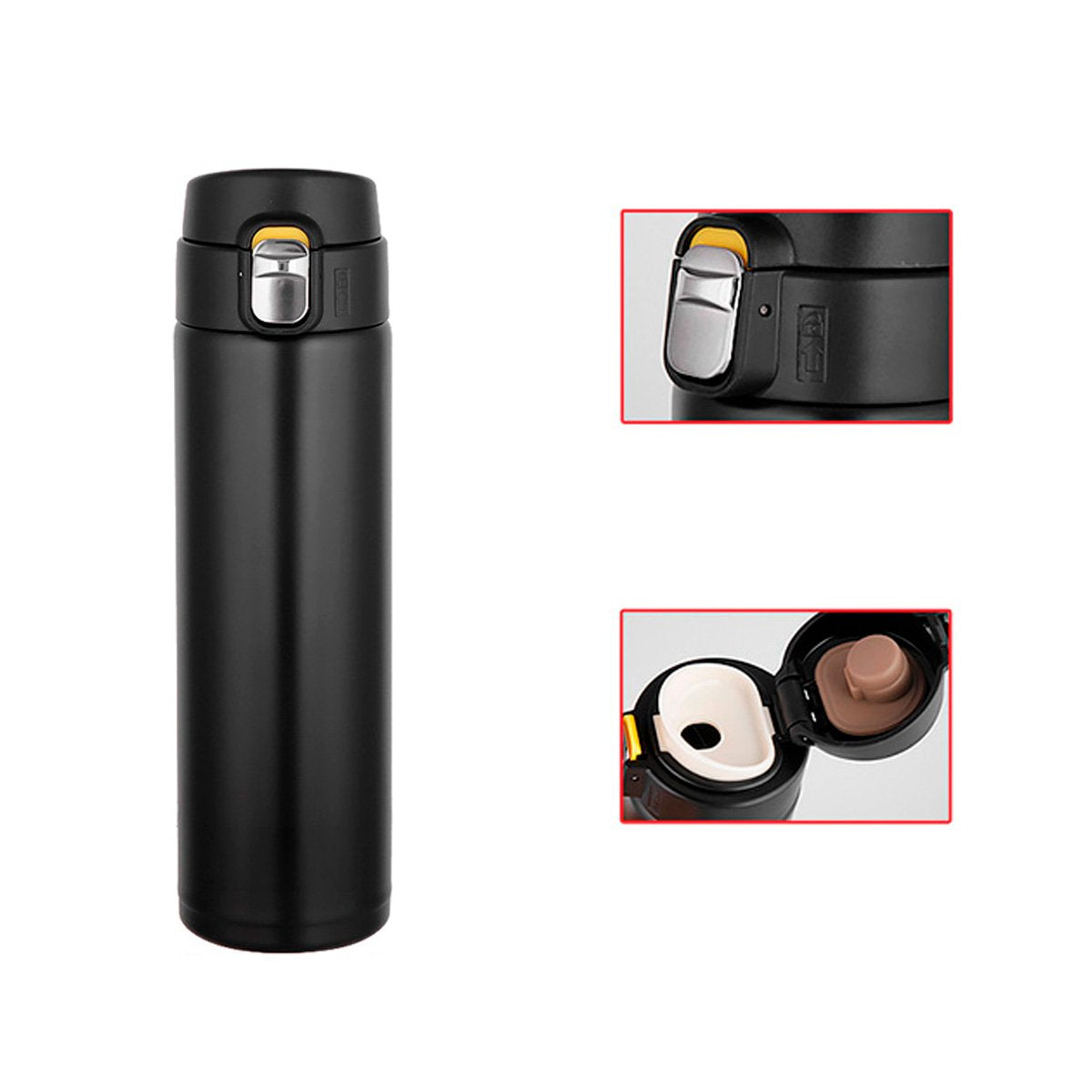 Bottiglia Termica Thermos 8H Caldo e 12H Freddo Modello con Apertura Chiusura Facile Nero 500 mL H23XW6.5cm